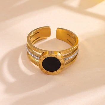 Black Roman Number Adjustable Ring
