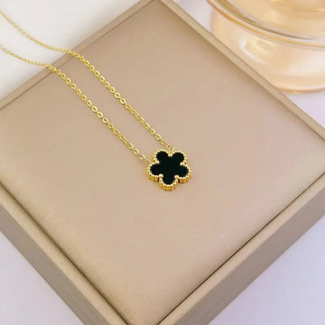 Black Five Leaf Necklace