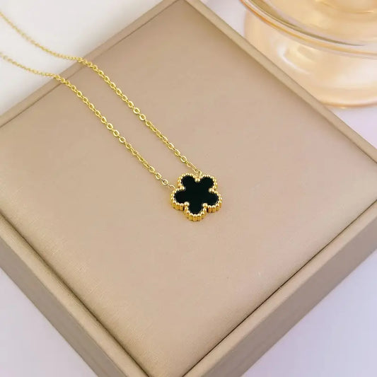 Black Five Leaf Necklace