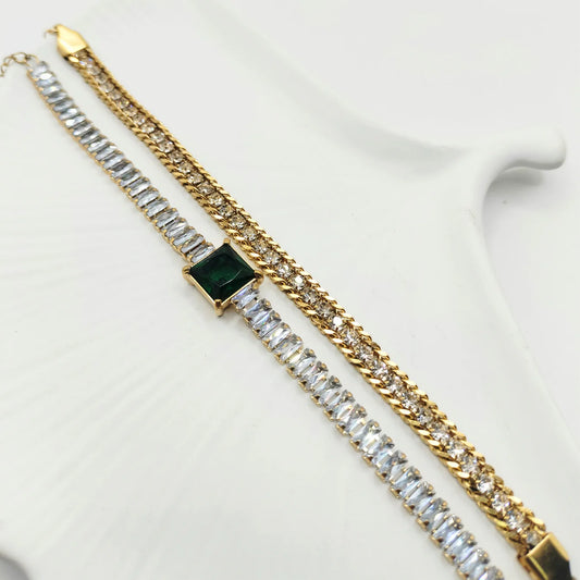 2pcs Set of Emerald Tennis Bracelet and Bella Bracelet