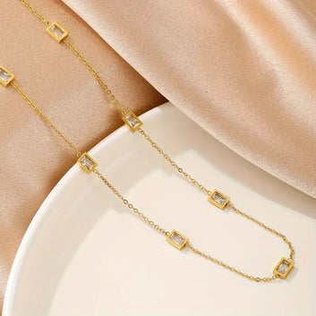 Stainless Steel Square Stone Chain Necklace