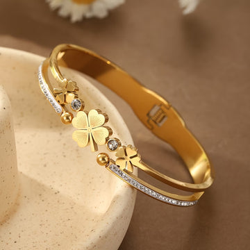 Three Clover Cuff Bangle