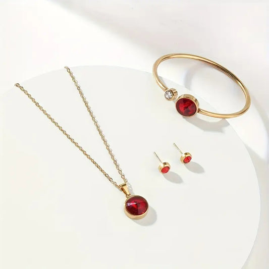 4pcs Red Zircon Set