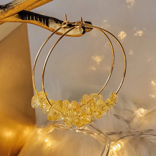 Citrine Chip Stone Ear Hoops